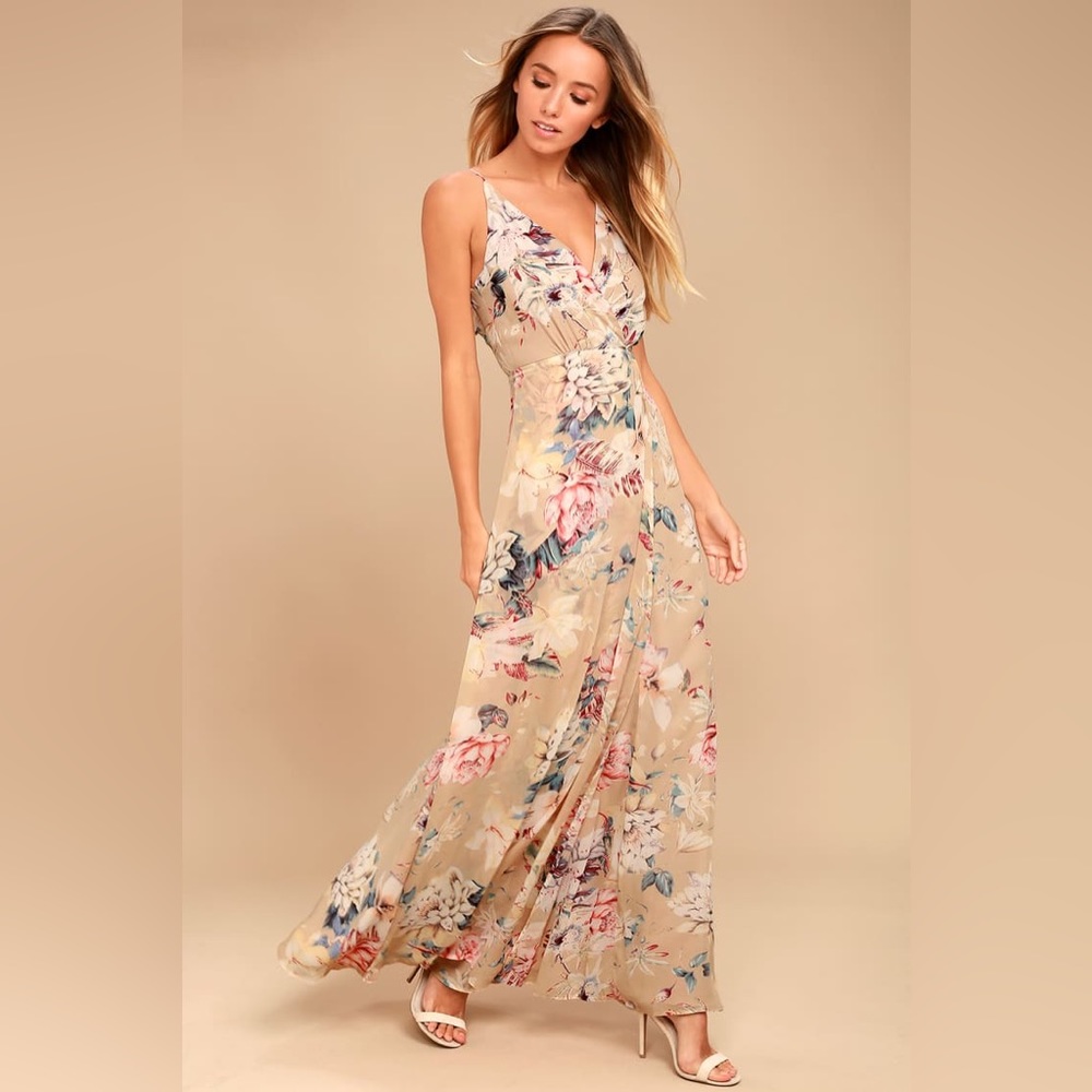 Something Just Like This Beige Floral Print Maxi Dress